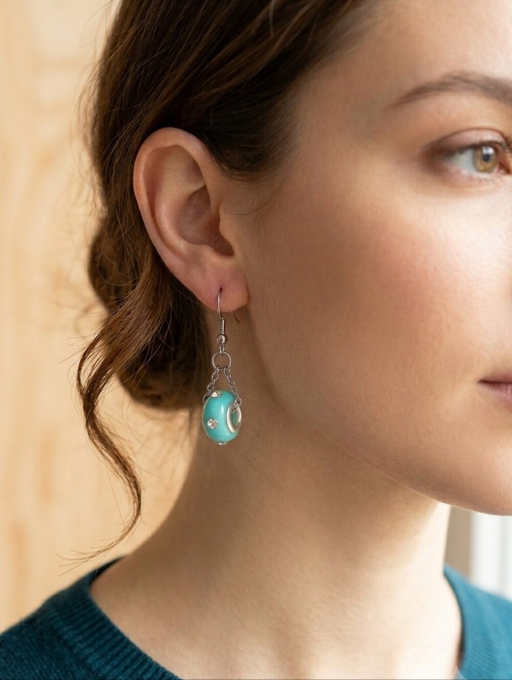 Handcrfted One-of-a-kind Blue Bead And Chain Drop Earrings